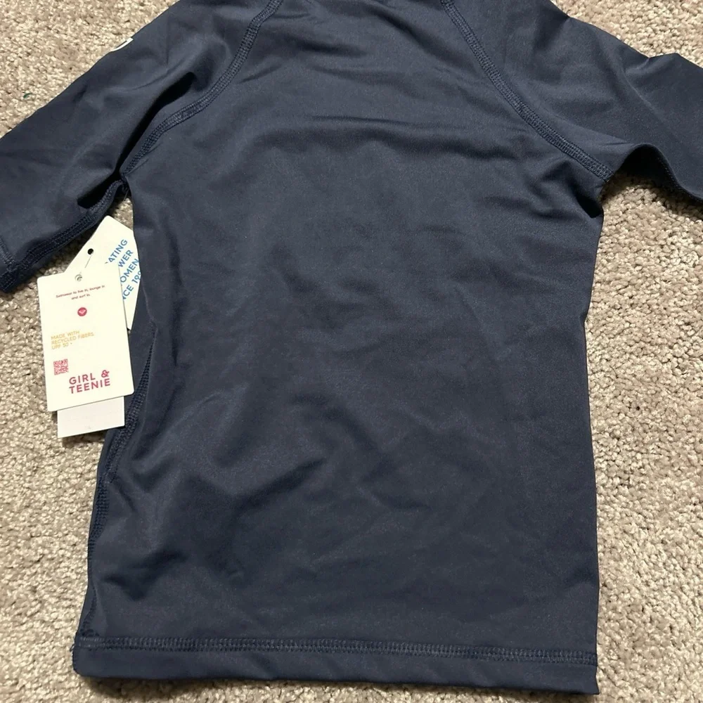 Roxy Whole Hearted Short Sleeve Rash Guard Girls BLUE WHITE UPF 50+